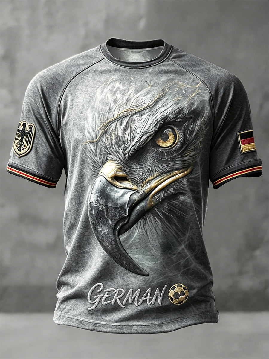 Herren Deutsch Fußball Adler Print Grau Drop-Schulter lässig T-Shirt