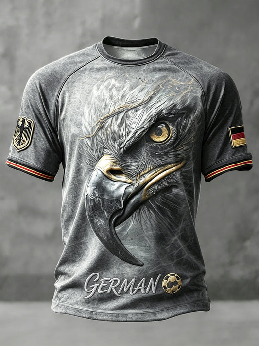 Herren Deutsch Fußball Adler Print Grau Drop-Schulter lässig T-Shirt