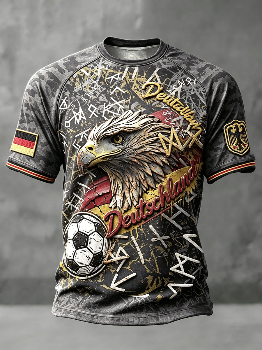 Herren deutsche Fußball Adler Retro Camouflage Print Casual Drop-Schulter T-Shirt