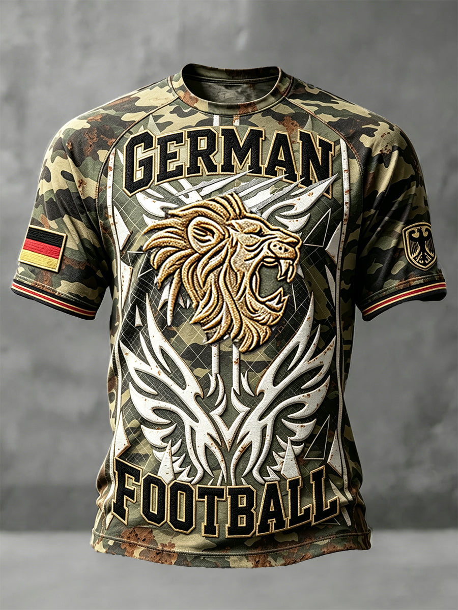 Herren deutsche Fußball Löwen Retro Camouflage Print Casual Drop-Schulter T-Shirt