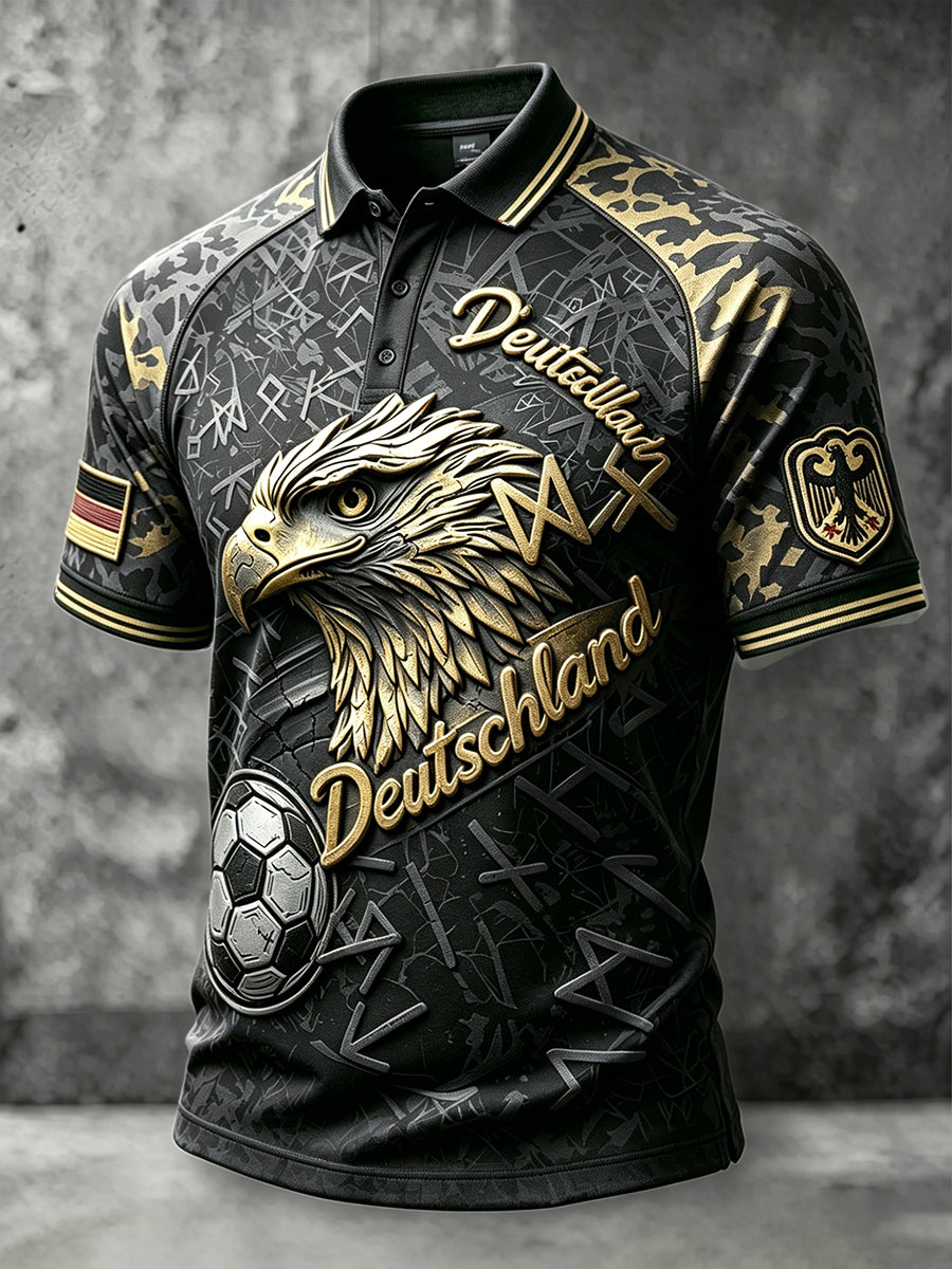 Herren-Poloshirt im Retro-Stil mit deutschem Fußball-Eagle-Print