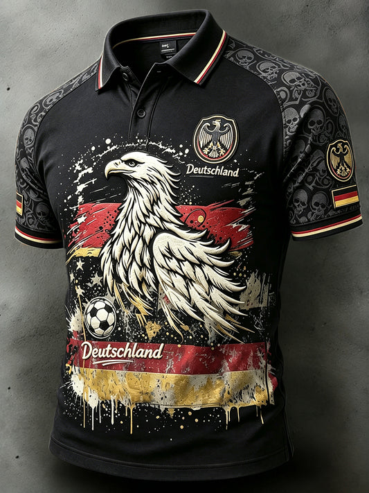 Herren-Poloshirt mit lässigem Adler-Print im deutschen Fußballstil