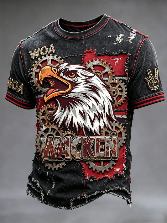 Herren Vintage Patchwork Deutsches Wacken Open Air Rock Gear Print Freizeit T-Shirt