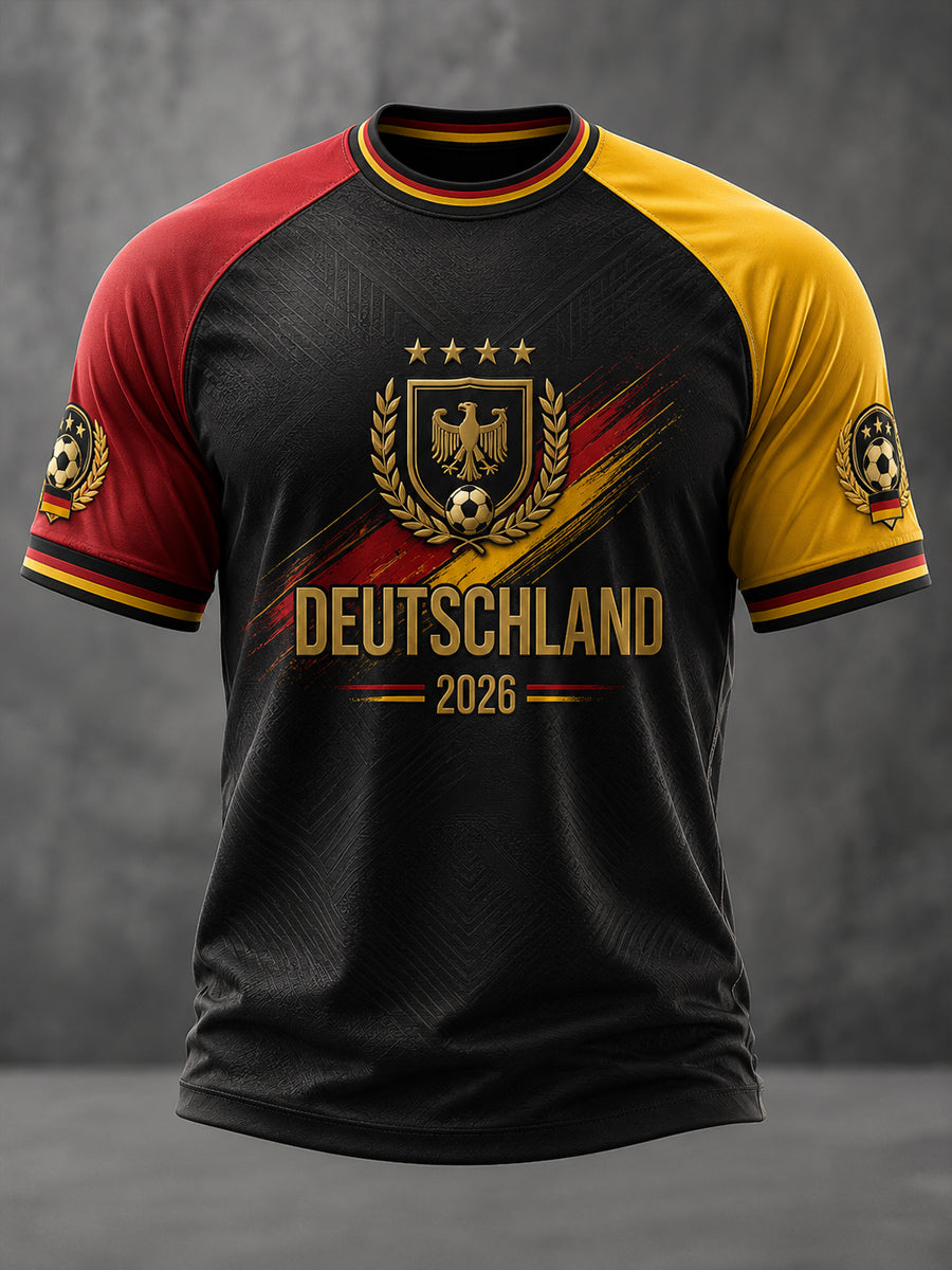 Herren-Deutschland-Fußballfan-Print-Lässiges Kurzarm-T-Shirt