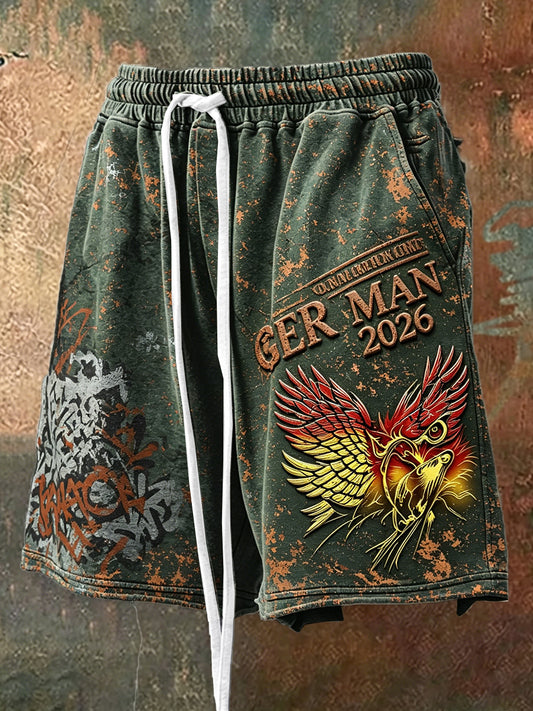 Herren-Grüne Retro-Deutsche Freizeithosen von 2026 mit Graffiti-Print, lässig und cool