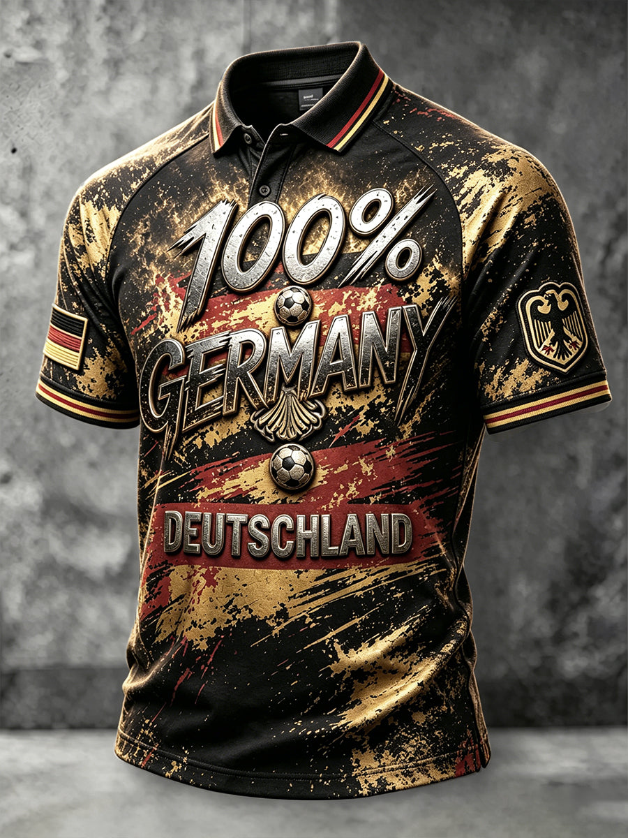 Herren-Poloshirt im Retro-Design mit deutschem Fußballmotiv, lässiger Stil