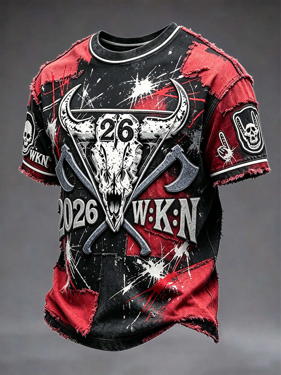 Herren-T-Shirt im Wacken-Metal-Festival-WKN-Punk-Stil mit aufgedrucktem Design – cool und stylisch