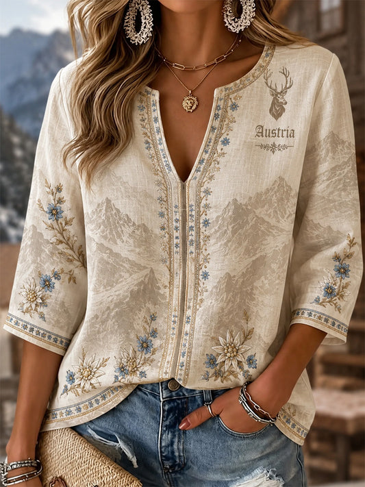 Damen-Top mit lässigem Edelweiß-Flaggen-Print