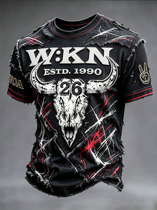 Herren-Vintage-Patchwork-T-Shirt im Wacken-Open-Air-Design, lässig