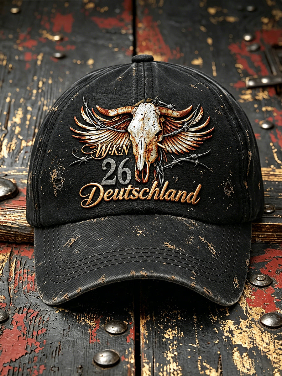 Retro Schwarz Deutsch Wacken Metal Festival Print Casual Punk-Style Cap