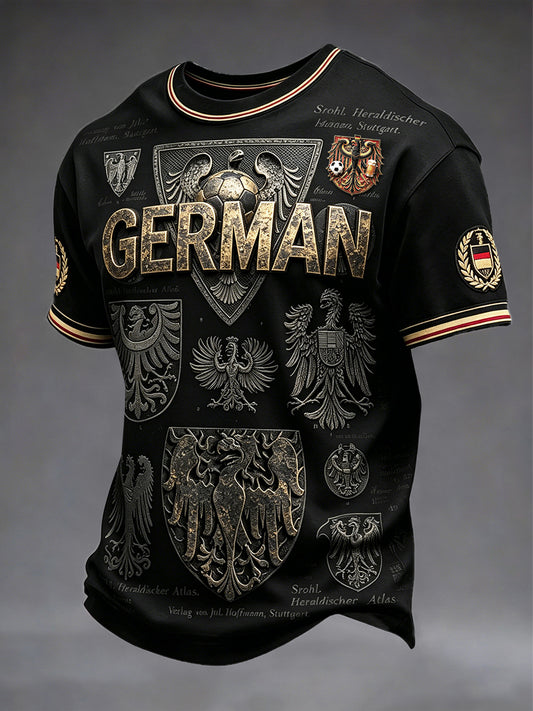 Herren Schwarz Deutsch Fußball Schwarzer Adler Print Casual T-Shirt