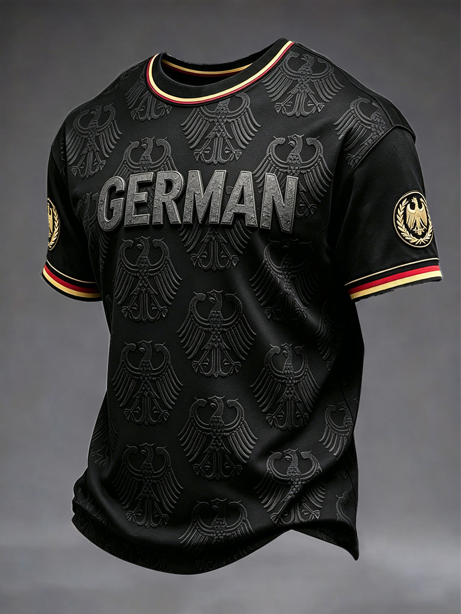 Herren Schwarz Deutsch Fußball Minimalist isch Print Casual T-Shirt