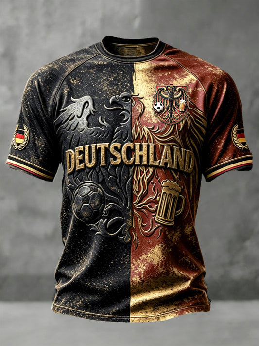 Herren Retro Deutsch Fußball-Print Casual Drop-Schulter T-Shirt