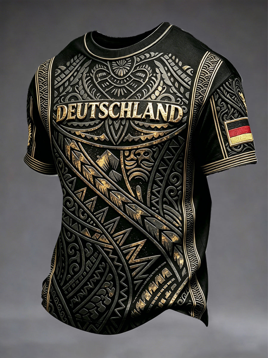 Herren Schwarz Deutsch Fußball Print Casual T-Shirt