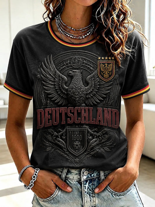 Damen-Fußball-T-Shirt aus Deutschland mit V-Ausschnitt und Print
