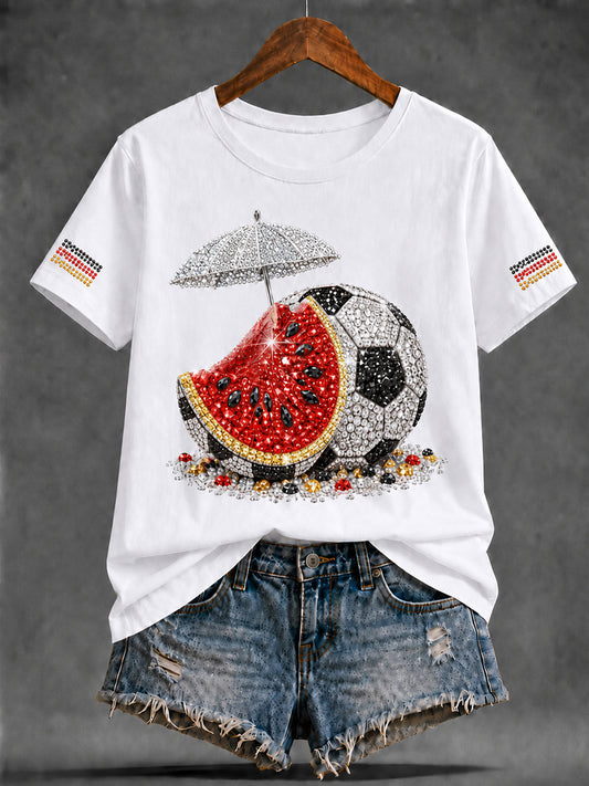 Damen-Freizeit-T-Shirt mit sommerlichem Fußball-Print