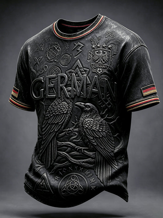 Herren Schwarz Deutsch Fußball 3D-gedrucktes lässiges T-Shirt