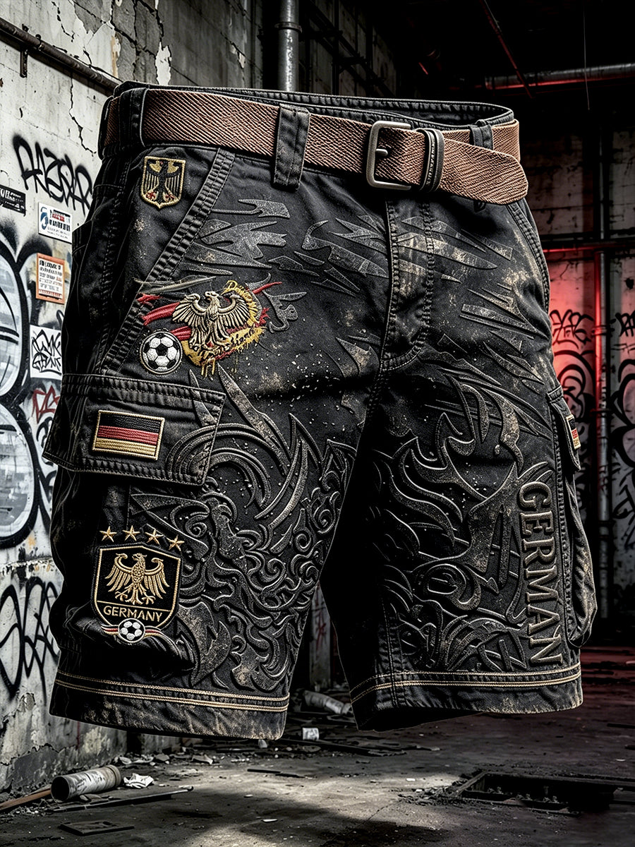 Herren-Retro-Shorts mit deutschem Fußballmotiv für Freizeit und Arbeit