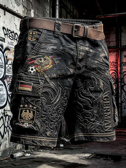Herren-Retro-Shorts mit deutschem Fußballmotiv für Freizeit und Arbeit