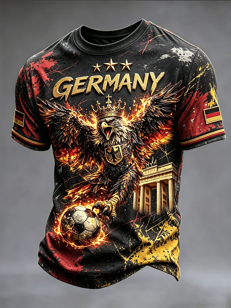 Herren Schwarzer Deutscher Fußball Adler 2026 Print Casual T-Shirt