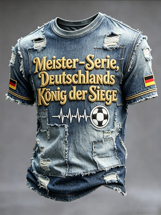 Herren-Fußball-Patchwork-Print-T-Shirt lässig