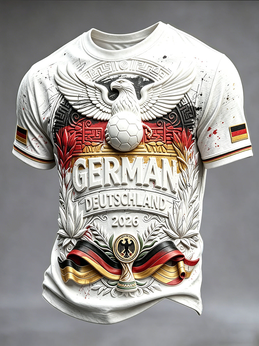 Herren Weiß Deutscher Fußball Adler 3D-gedrucktes lässiges T-Shirt