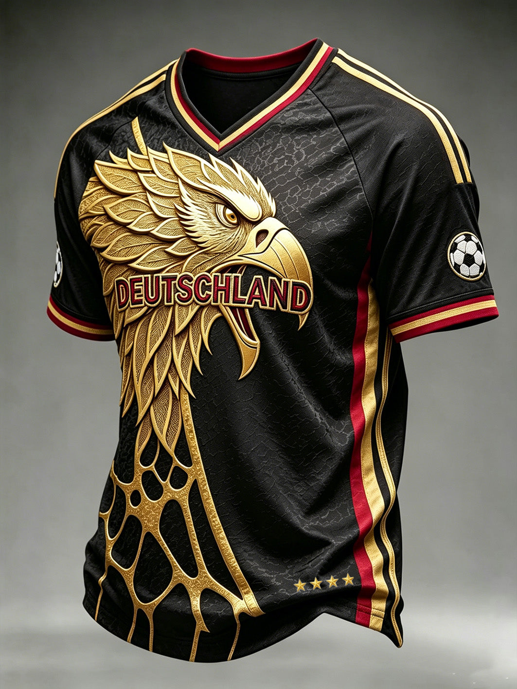 Herren-T-Shirt mit kontrastfarbenem Design, Fußball-Element-Muster und V-Ausschnitt