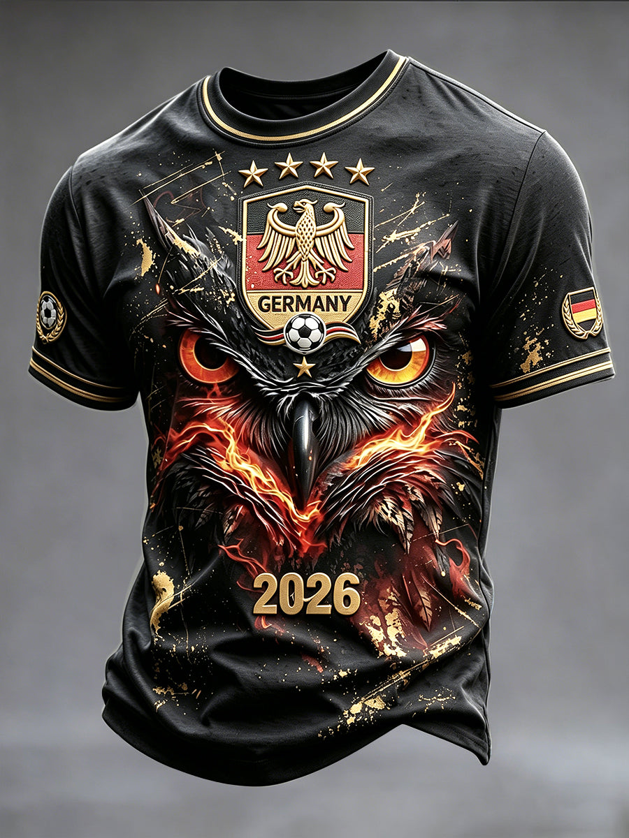 Herren-T-Shirt mit deutschem Adler- und Fußballmotiv 2026, lässiger Druck