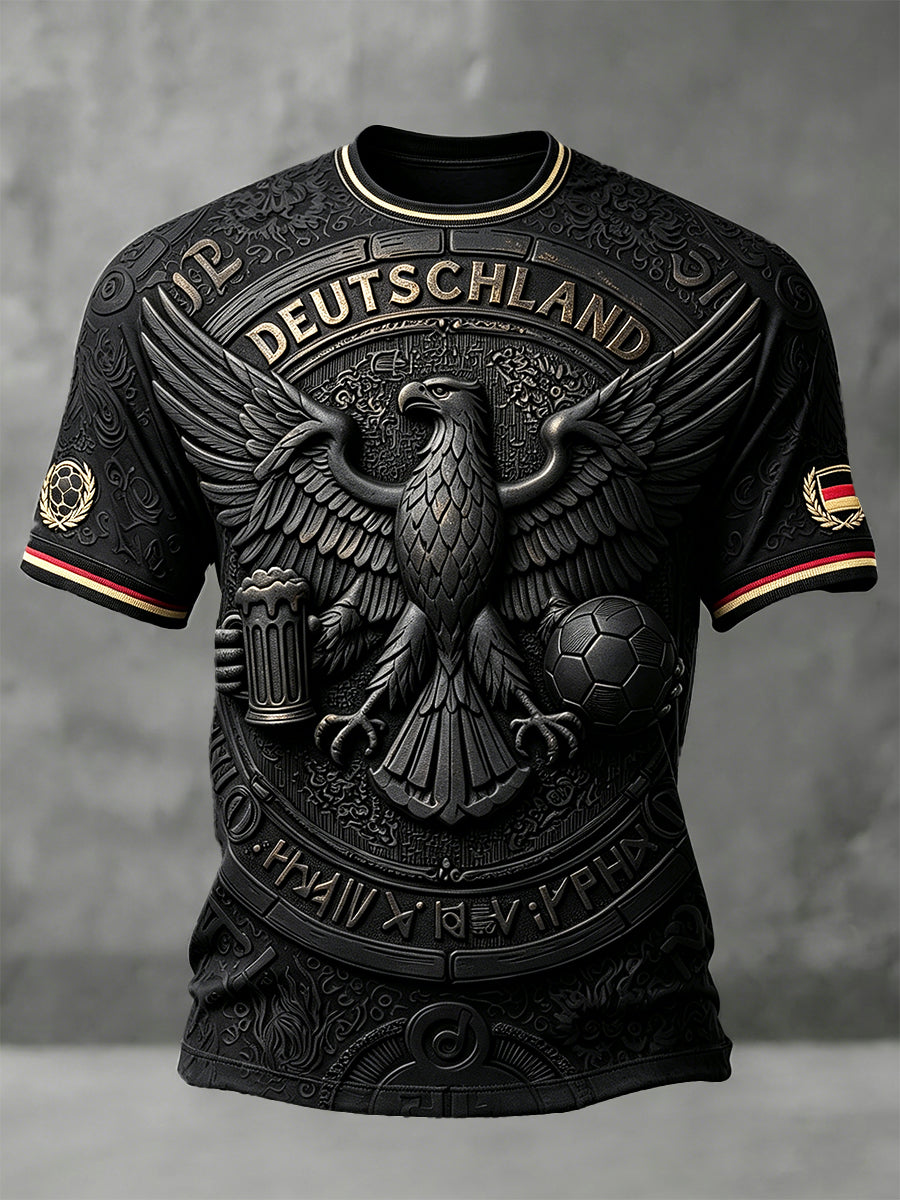 Herren-T-Shirt in Schwarz mit 3D-Druck des Deutschen Adlers, lässig geschnitten