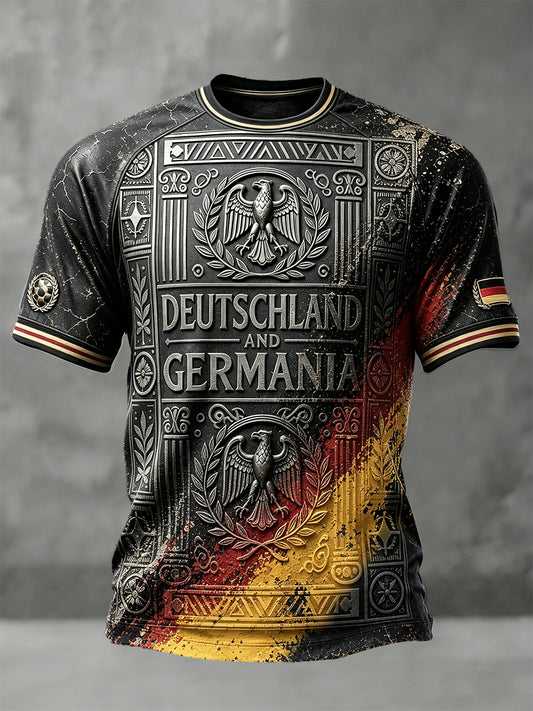 Herren Vintage Schwarz Deutsche Flagge Adler Fußball Print Freizeit T-Shirt