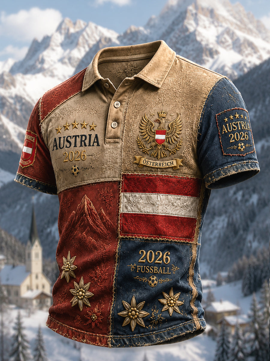 Retro-Österreich-Polo-Shirt 2026 im lässigen Stil für Fußballfans