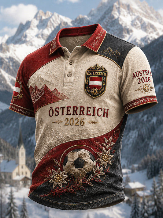 Retro-Österreich 2026 Fußball-Gedenk-Polo-Shirt für den Alltag