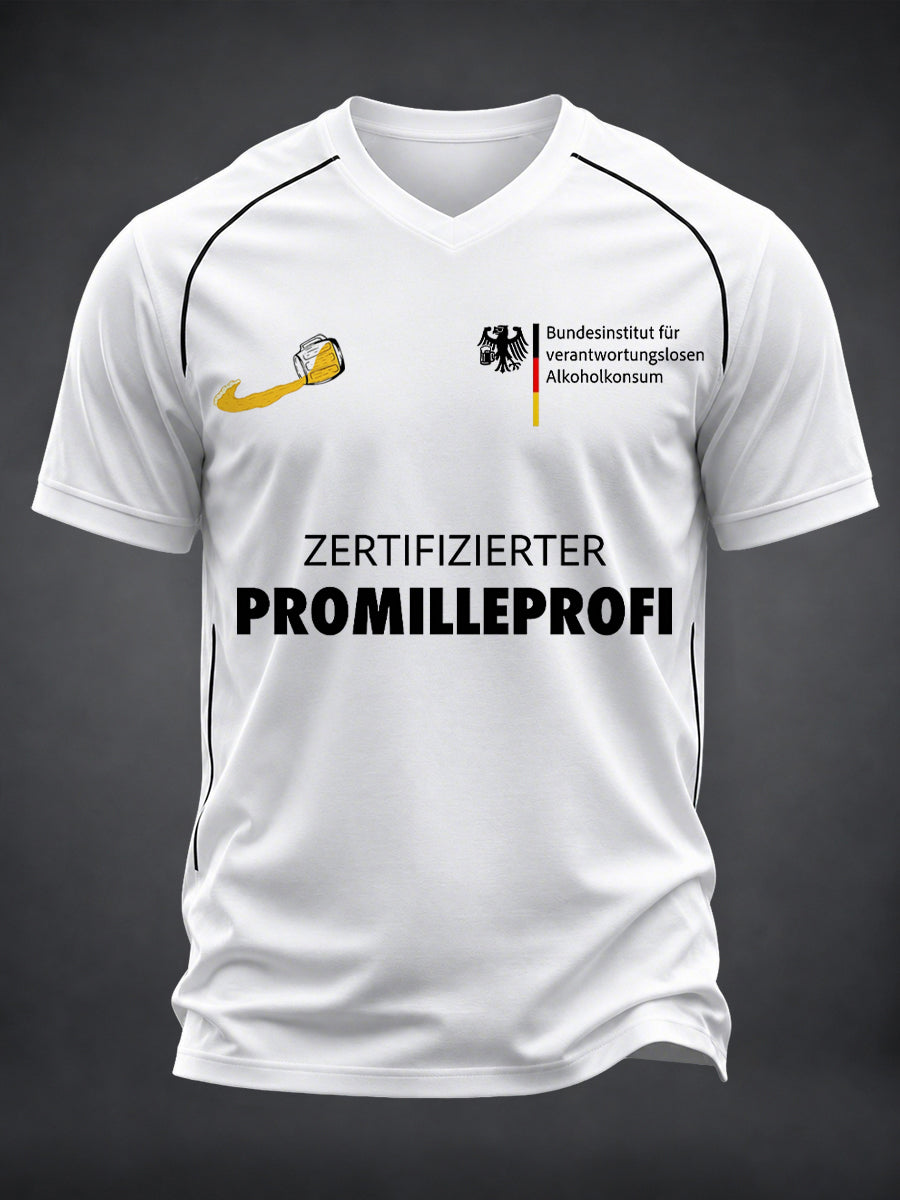Herren Spaß Fußball und Bier Print T-Shirt mit V-Ausschnitt