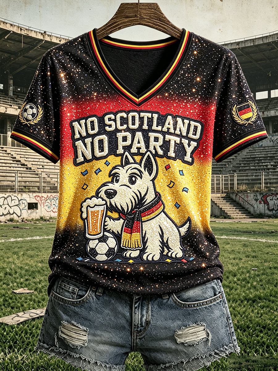 Damen-T-Shirt mit V-Ausschnitt, Damen-Fußball-Gradienten druck