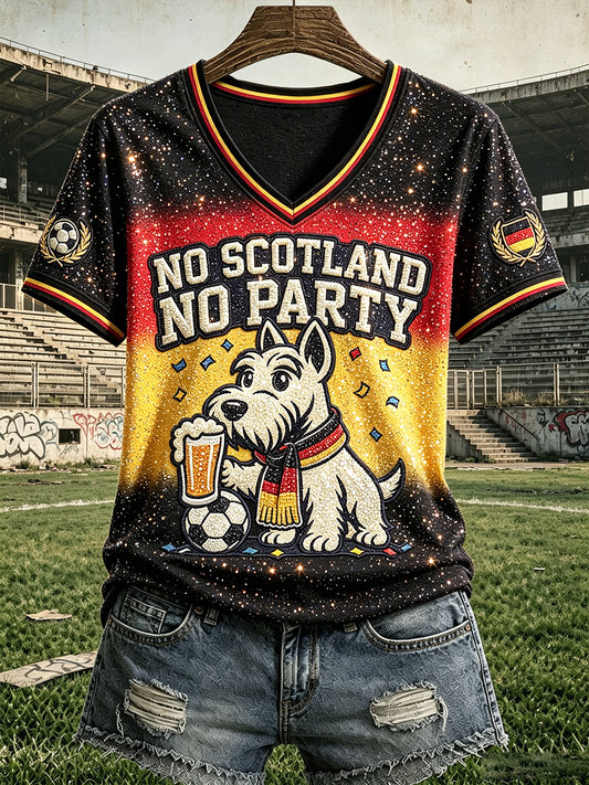 Damen-T-Shirt mit V-Ausschnitt, Damen-Fußball-Gradienten druck