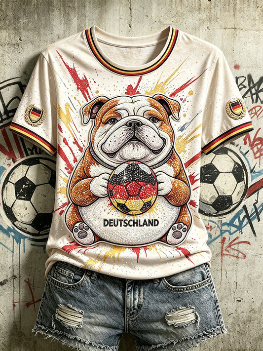 Damen Vintage weißes deutsches Welpen-Fußball-Print-T-Shirt