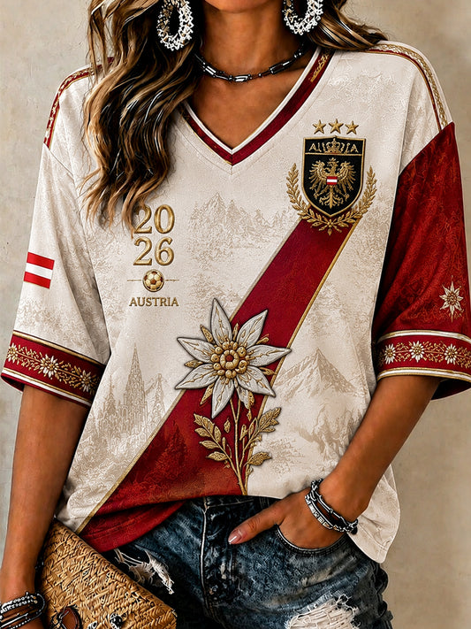 Frauen 2026 Österreich Fußball Kunst Casual T-Shirt
