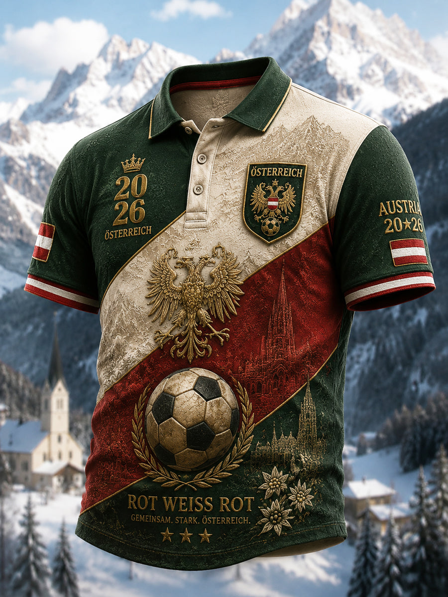 Retro 2026 Österreich ische Adler Fußball Patchwork Casual Polo Shirt