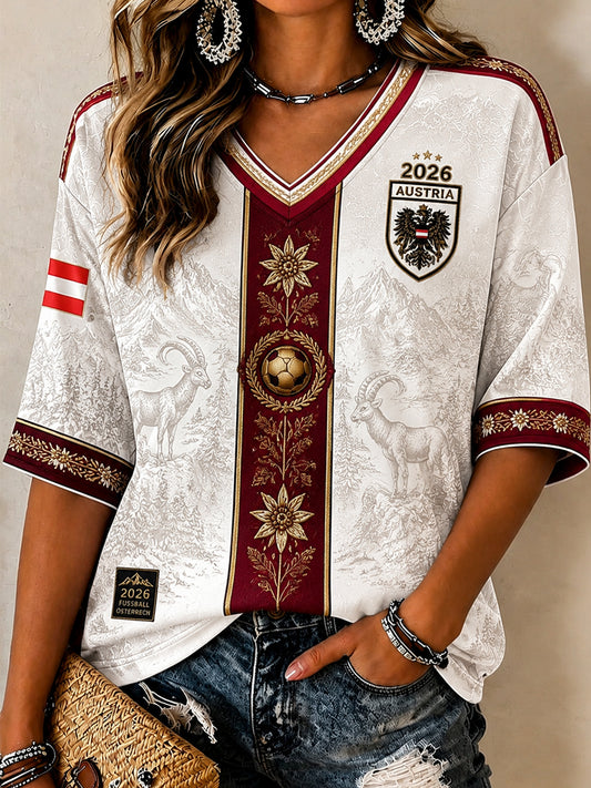 Frauen 2026 Österreich Fußball-inspiriertes Casual T-Shirt