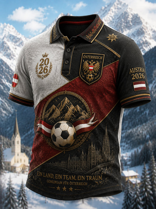 Retro 2026 Österreich Fußball Patchwork Casual Polo Shirt