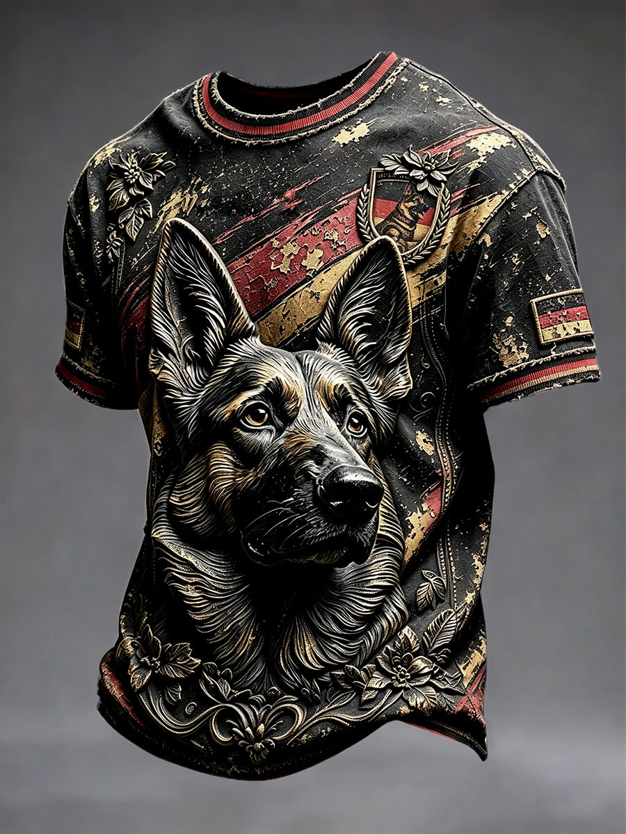 Herren-T-Shirt mit lässigem Retro-Print der deutschen Flagge für Hunde