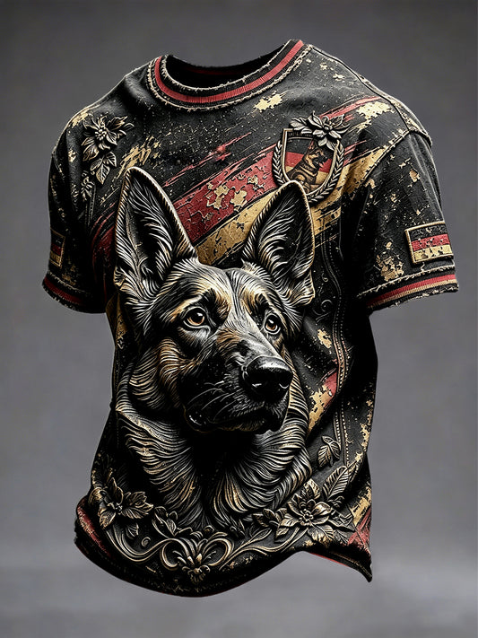 Herren-T-Shirt mit lässigem Retro-Print der deutschen Flagge für Hunde