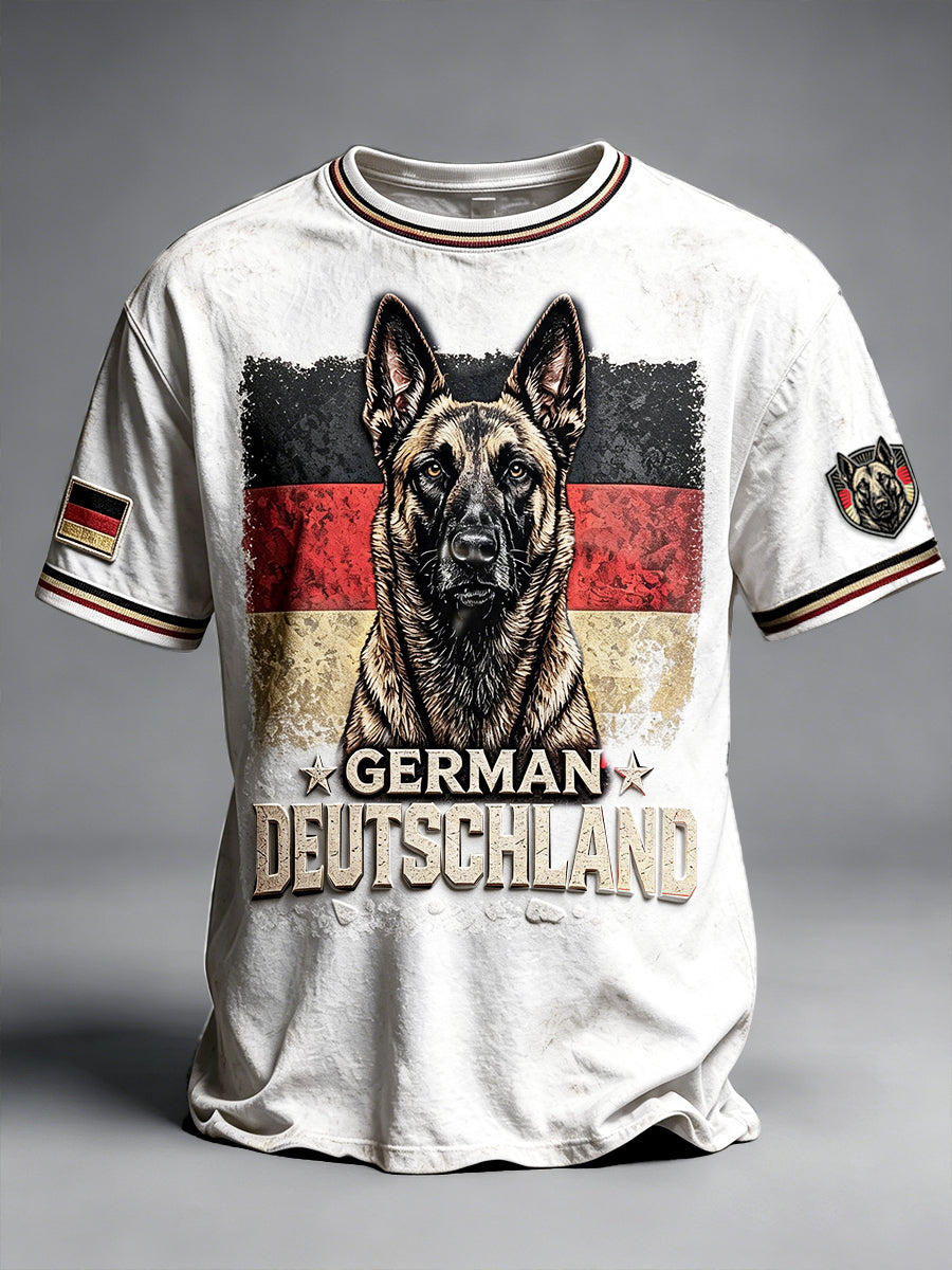 Männer weiße deutsche Flagge Deutscher Schäferhund Print Casual T-Shirt