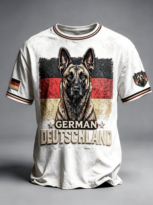Männer weiße deutsche Flagge Deutscher Schäferhund Print Casual T-Shirt