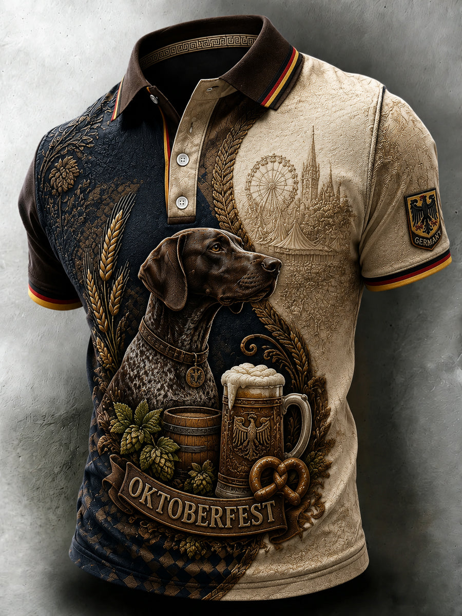 Retro-Deutsches Oktoberfest-Hund-Casual-Polo-Shirt