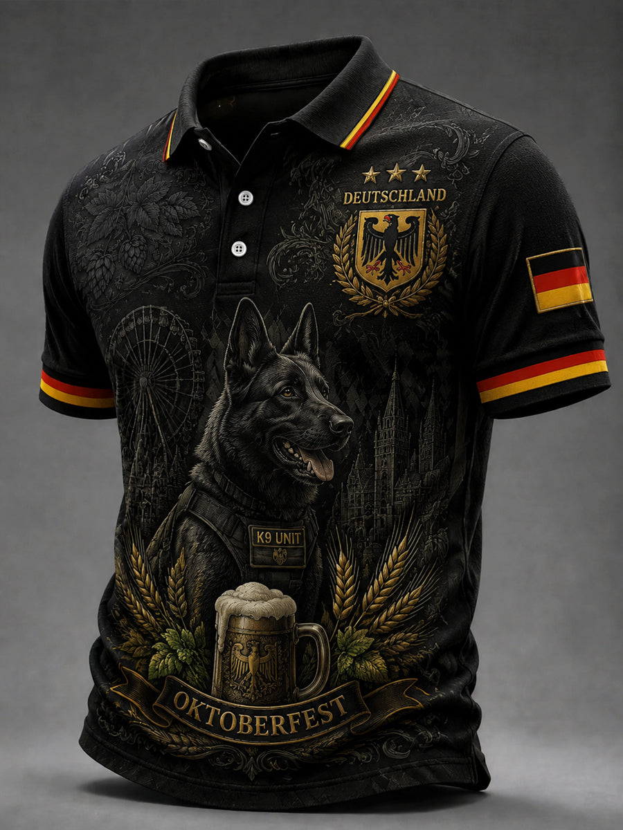 Retro Poloshirt für deutsche Bierliebhaber und Polizeihunde, lässiger Stil