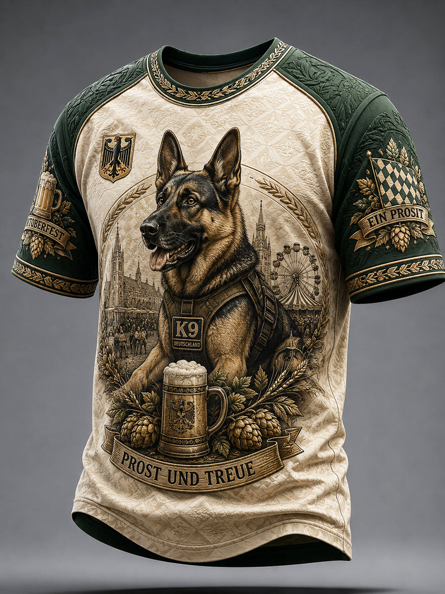 Vintage deutsche Polizeihund Bier Patchwork lässig T-Shirt