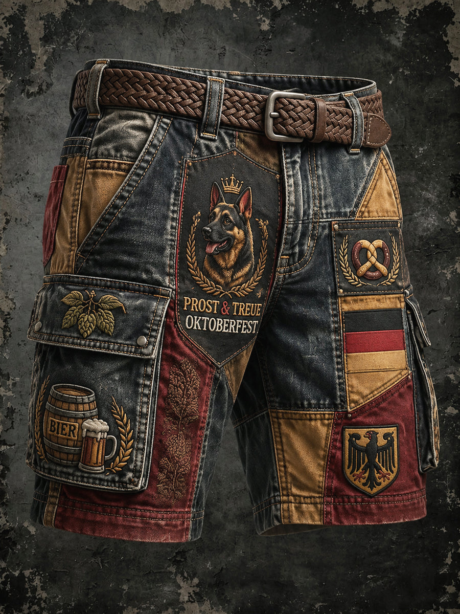 Retro Deutsches Bier Polizeihund Patchwork Freizeit arbeits shorts
