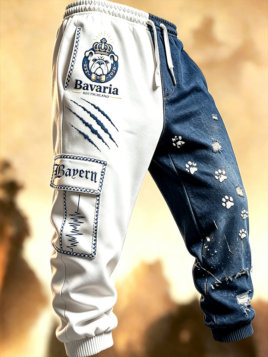Herren Bayerische Damen-Jeans-Patchwork-Print Freizeit-Sport hose