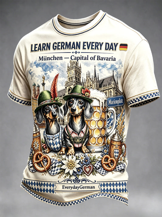 Herren Deutsches Oktoberfest-Hund Bayerischer Druck Casual T-Shirt